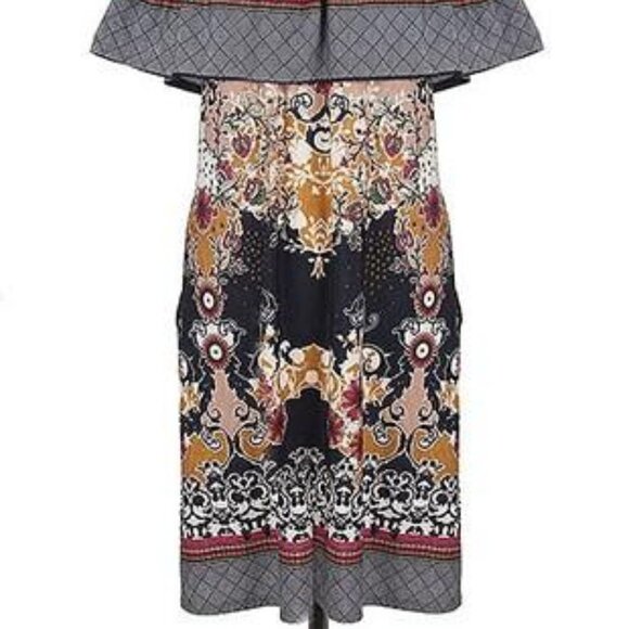 TRIBE Blue off the Shoulder Bohemian Floral MIDI Sundress Dress Size Small NWT - Picture 5 of 8